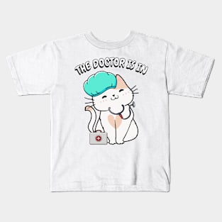 Cute white cat is a doctor Kids T-Shirt